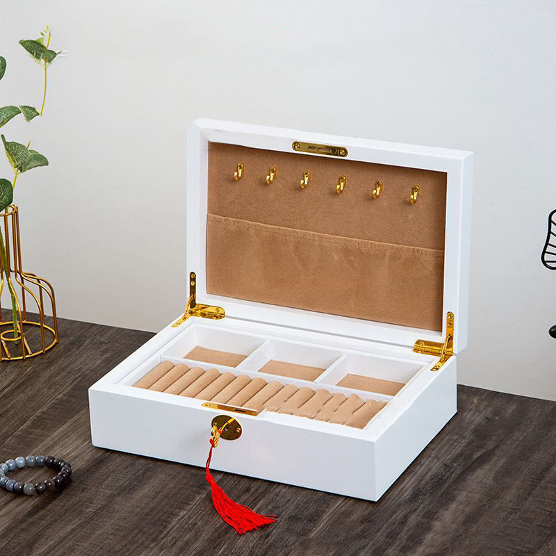Coffret à bijoux en bois massif à deux niveaux | Rangement spirituel vintage