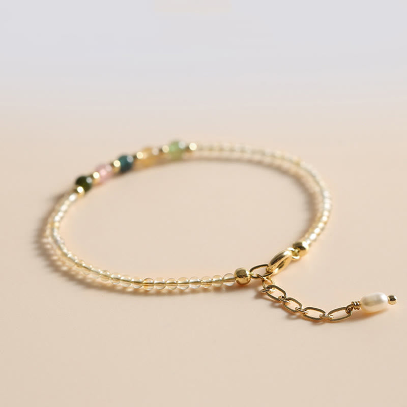 Bracelet de prospérité ultra-fin en citrine et tourmaline