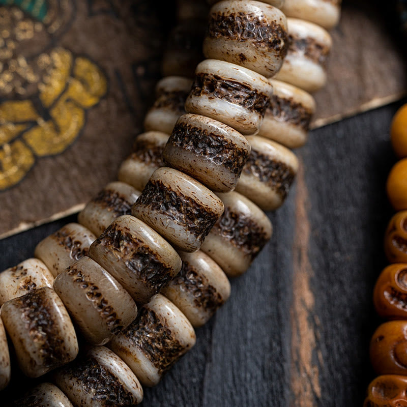 Bracelet unisexe en os de yak tibétain à 108 perles