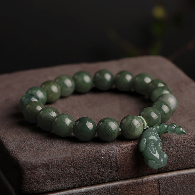 Bracelet de prospérité unisexe en jade Pixiu de 10 mm pour la richesse
