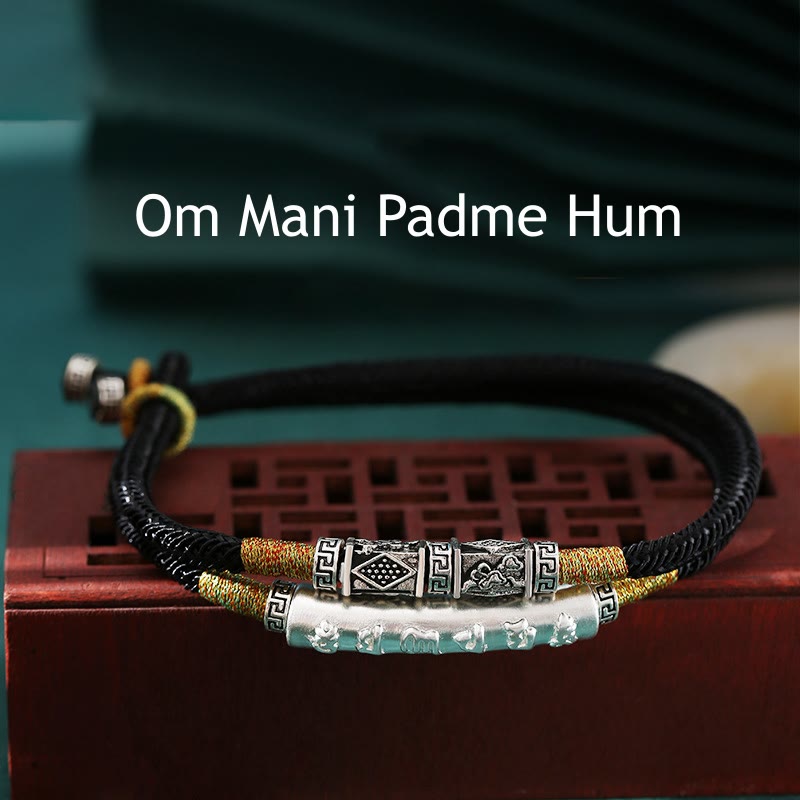 Bracelet unisexe en argent sterling 999 Om Mani Padme Hum Peace