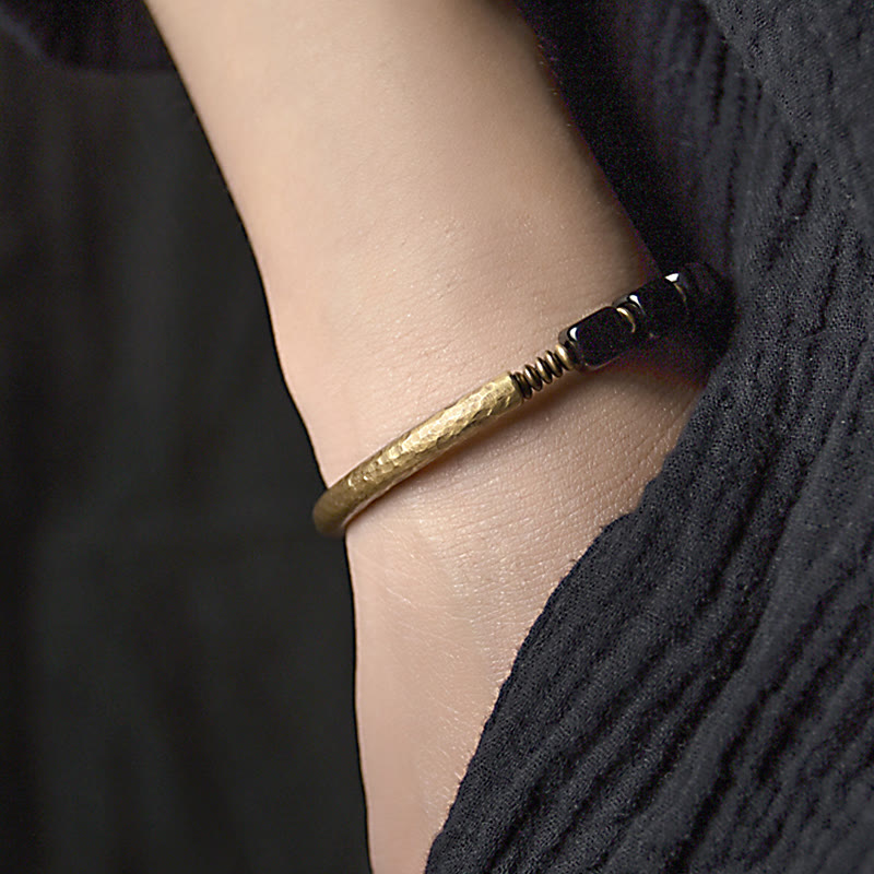 Bracelet unisexe en obsidienne noire et cuivre