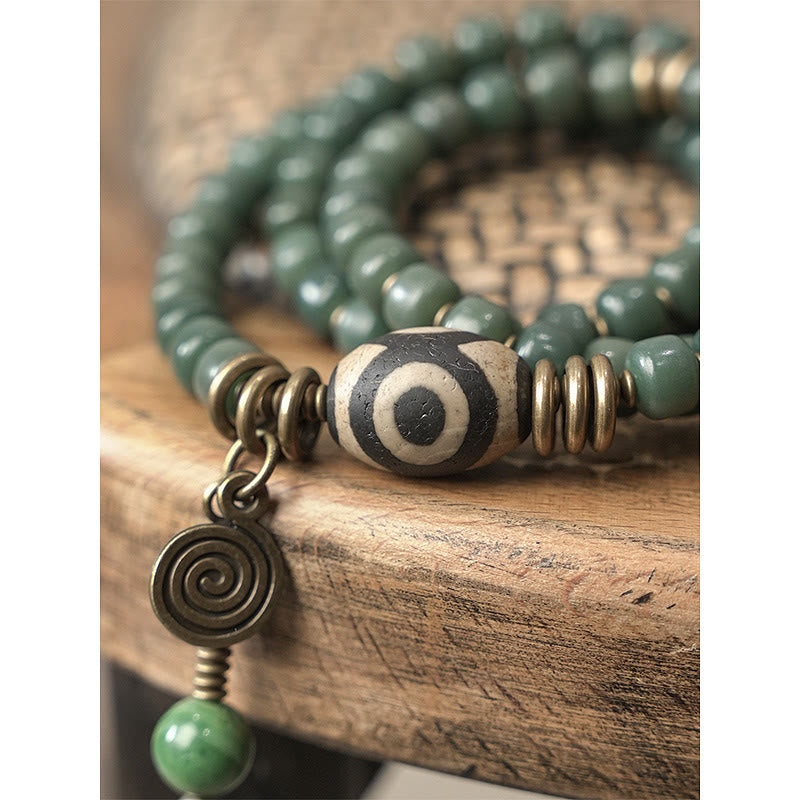 Bracelet unisexe triple tour en perles Dzi Bodhi Seed Cyan