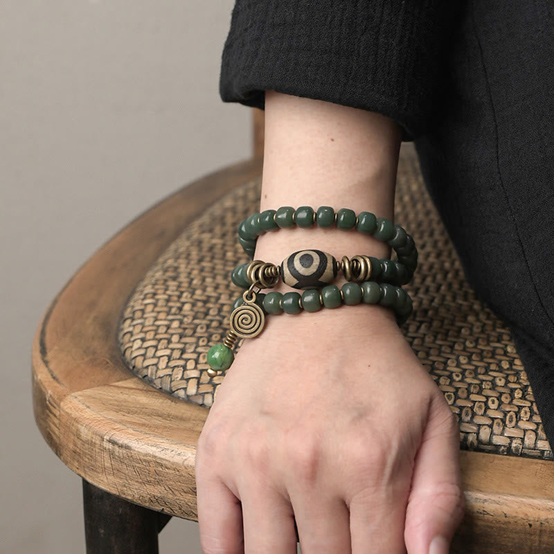 Bracelet unisexe triple tour en perles Dzi Bodhi Seed Cyan