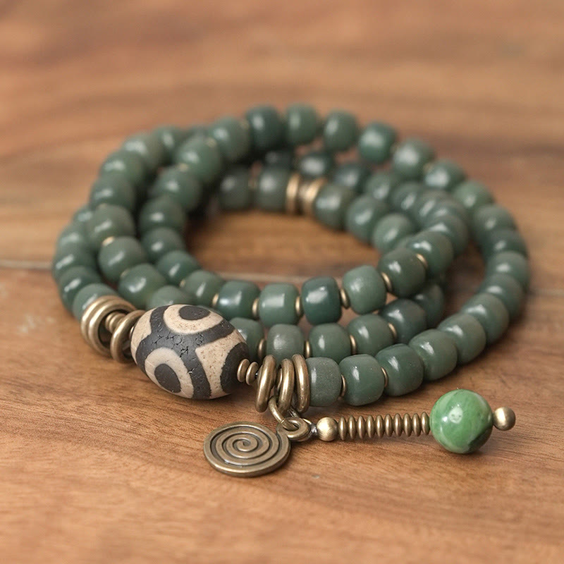 Bracelet unisexe triple tour en perles Dzi Bodhi Seed Cyan