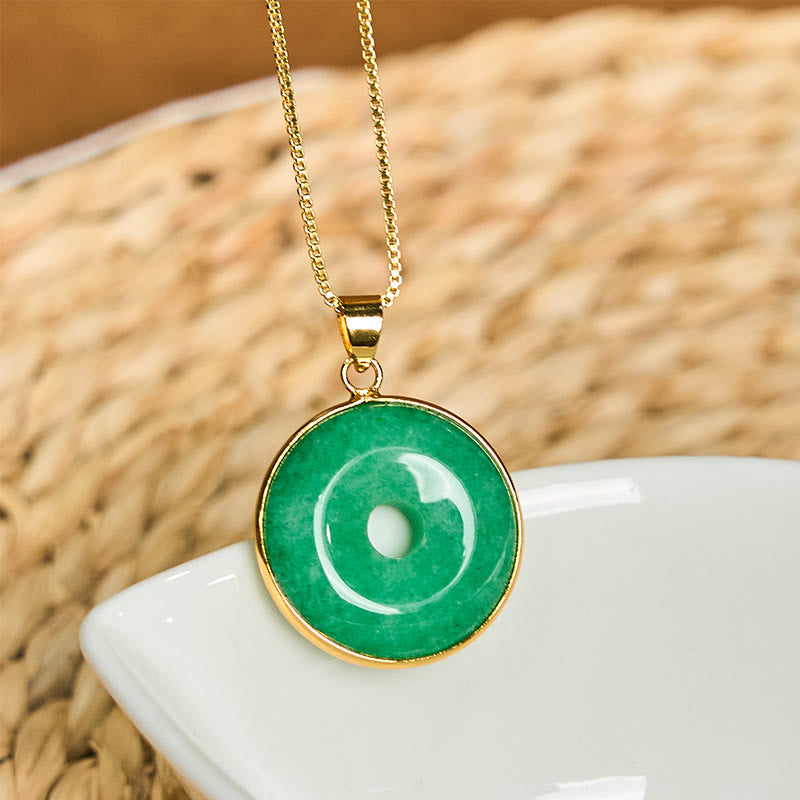 Collier unisexe en jade cyan avec boucle de paix pour la guérison et la chance