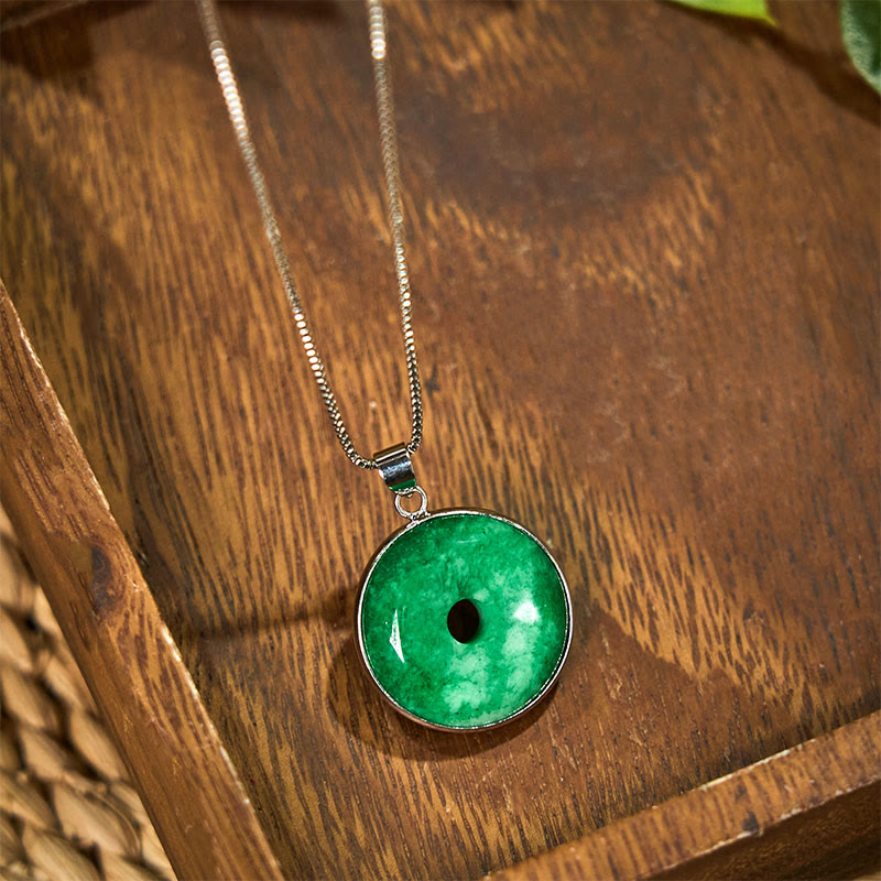 Collier unisexe en jade cyan avec boucle de paix pour la guérison et la chance