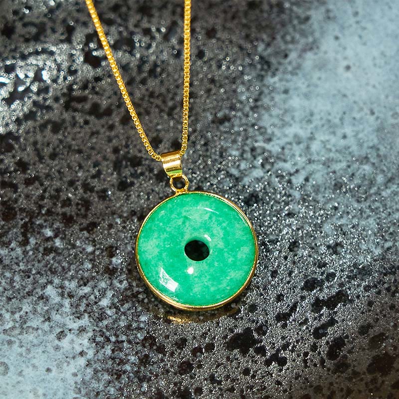 Collier unisexe en jade cyan avec boucle de paix pour la guérison et la chance