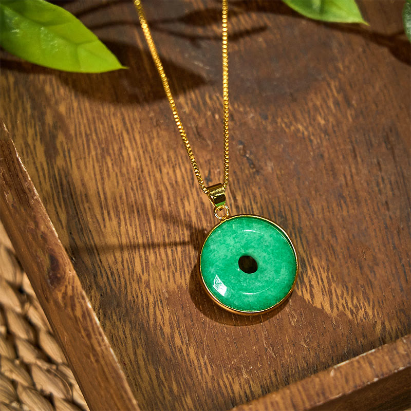 Collier unisexe en jade cyan avec boucle de paix pour la guérison et la chance