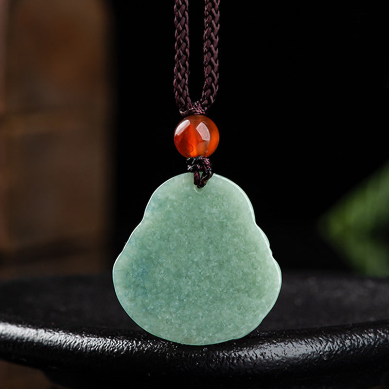 Collier unisexe en jade cyan avec pendentif symbole Bouddha