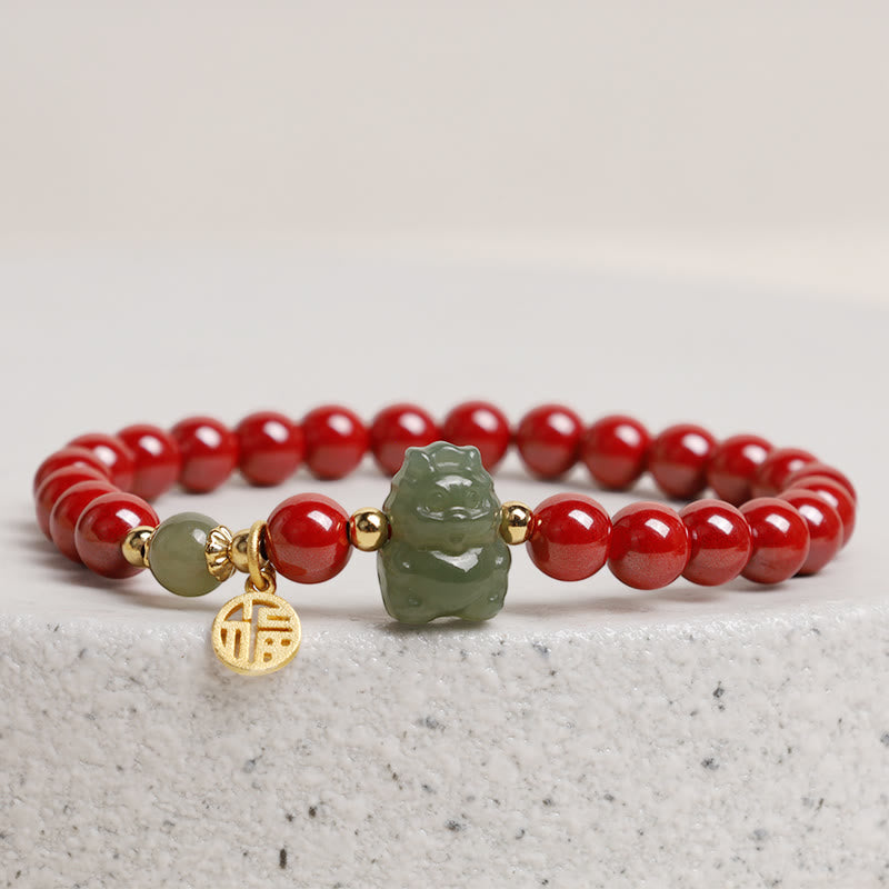 Bracelet dragon unisexe avec breloque en jade cinabre | Sons de guérison