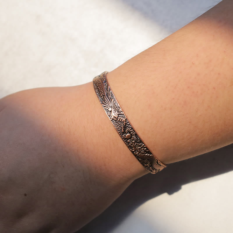 Bracelet manchette unisexe en cuivre Dragon Phénix pour la protection