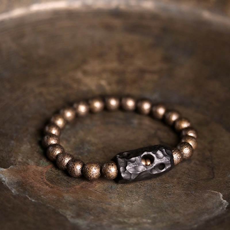 Bracelet unisexe en bois d'ébène et cuivre, équilibre spirituel, 15 cm