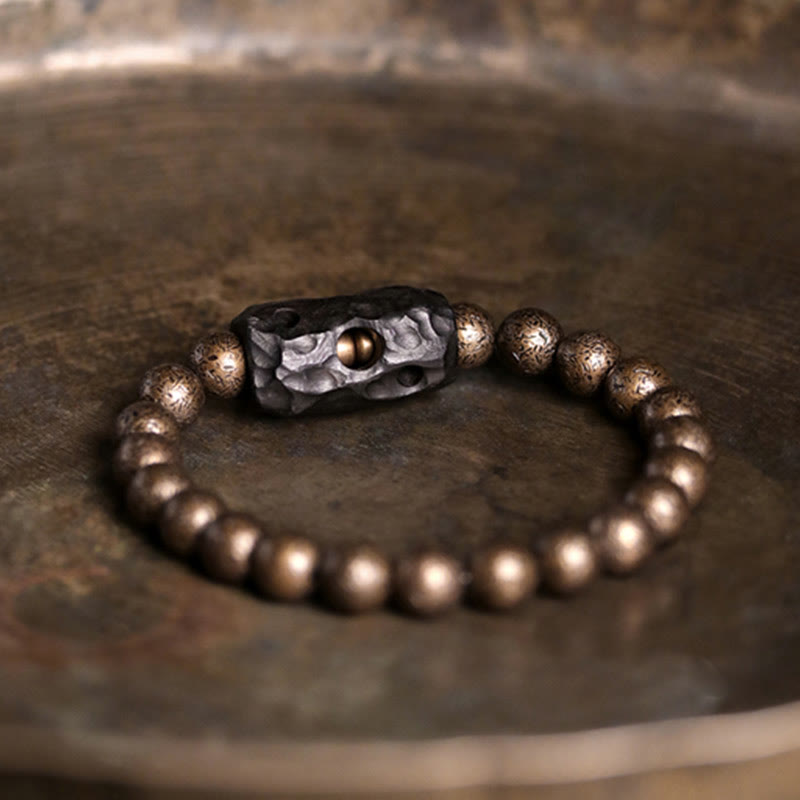 Bracelet unisexe en bois d'ébène et cuivre, équilibre spirituel, 15 cm