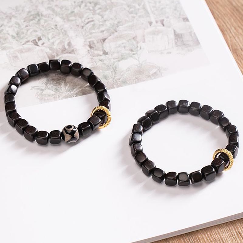 Bracelet d'équilibre unisexe en bois d'ébène et perles Dzi 7 mm