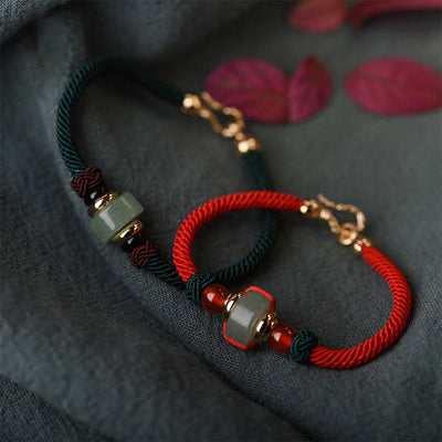 Bracelet porte-bonheur unisexe en aventurine verte avec perles d'agate rouge