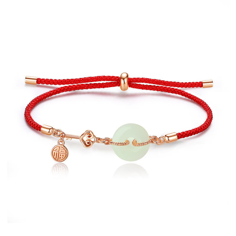 Bracelet unisexe en jade Hetian avec boucle de paix et cordon rouge