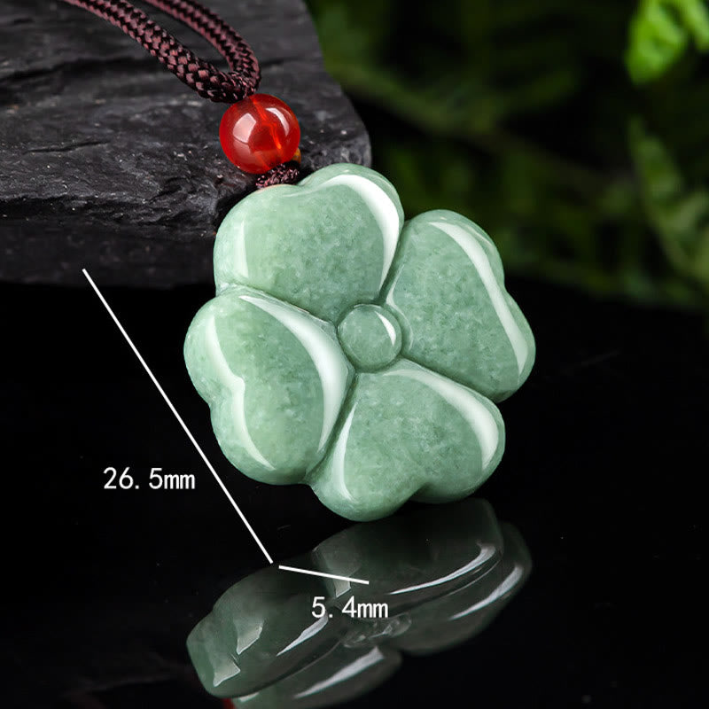 Collier pendentif trèfle à quatre feuilles en jade unisexe