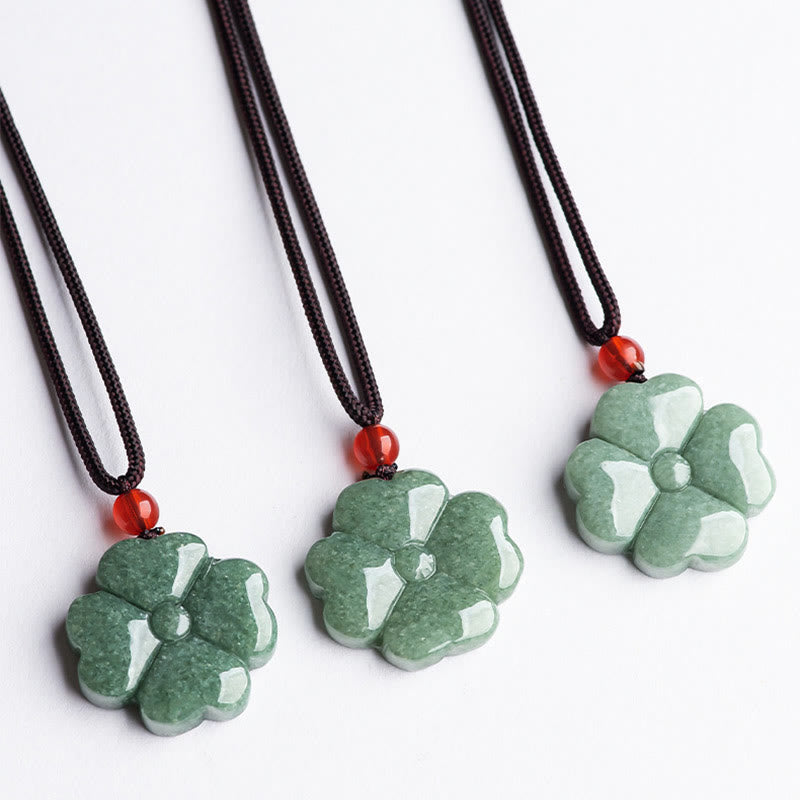 Collier pendentif trèfle à quatre feuilles en jade unisexe