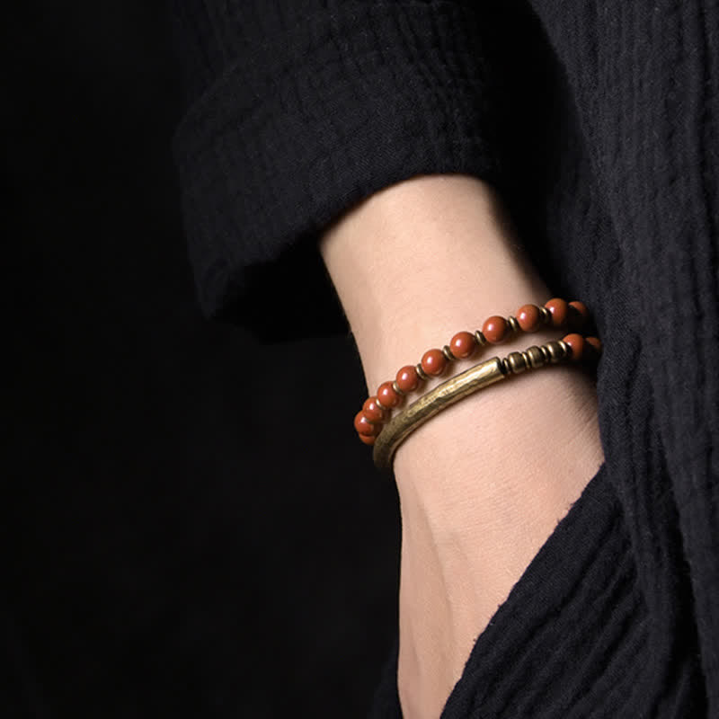 Bracelet unisexe en obsidienne avec jaspe rouge et agate mousse