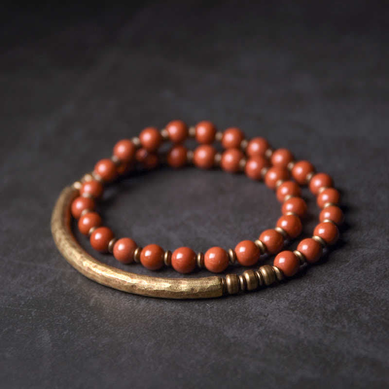Bracelet unisexe en obsidienne avec jaspe rouge et agate mousse