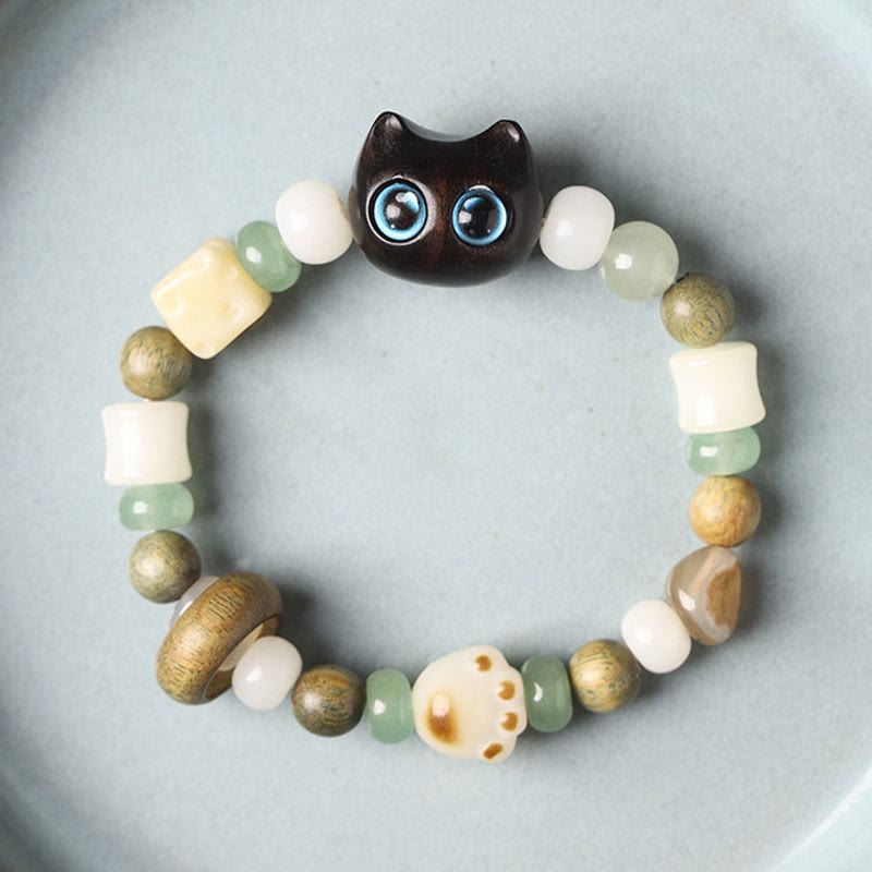 Bracelet unisexe Peace avec graines de Bodhi, bois de santal vert et aventurine verte