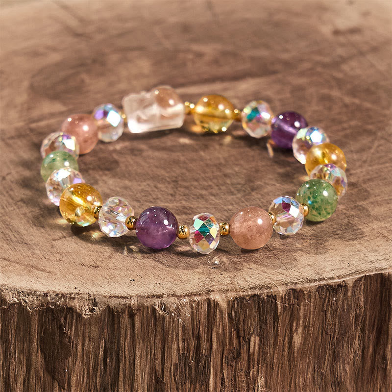 Bracelet porte-bonheur unisexe PiXiu avec cristal blanc, citrine et améthyste