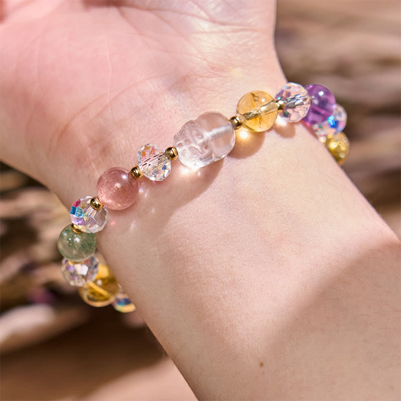 Bracelet porte-bonheur unisexe PiXiu avec cristal blanc, citrine et améthyste
