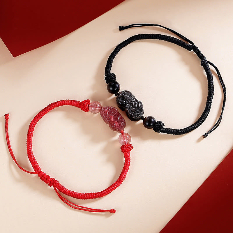 Bracelet de protection PiXiu unisexe en obsidienne argentée brillante, perles de 8 mm