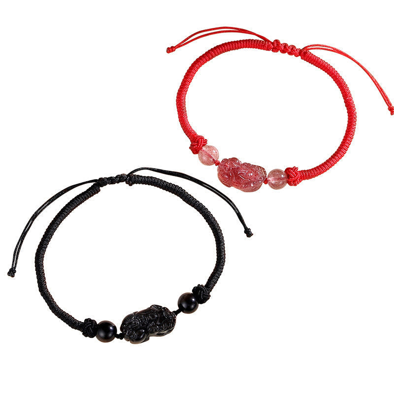 Bracelet de protection PiXiu unisexe en obsidienne argentée brillante, perles de 8 mm