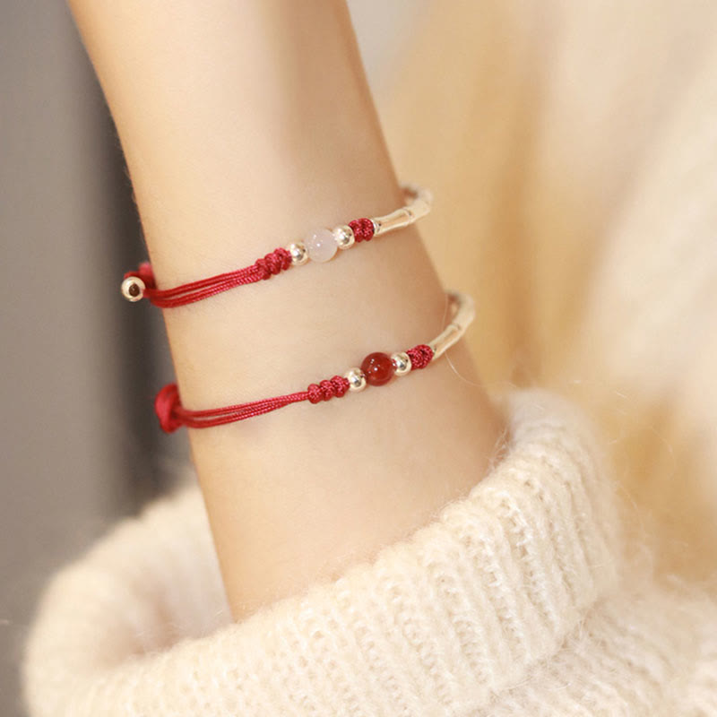 Bracelet de protection unisexe en argent sterling et bambou avec fil rouge et agate