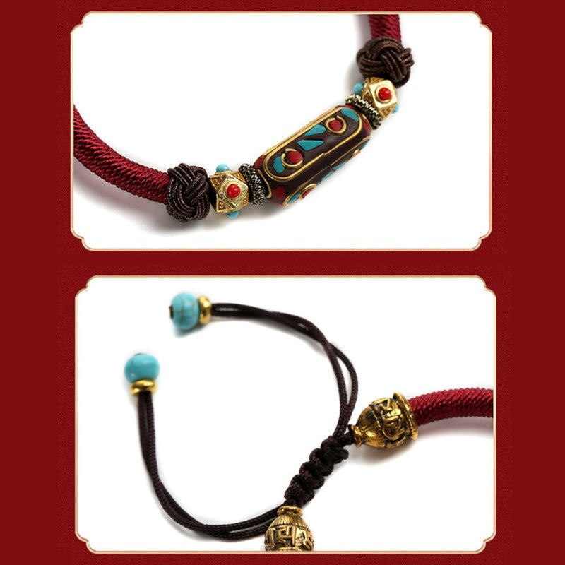 Bracelet unisexe tibétain turquoise Om Mani Padme Hum Strength