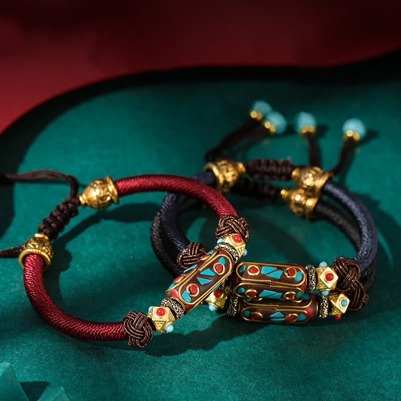 Bracelet unisexe tibétain turquoise Om Mani Padme Hum Strength