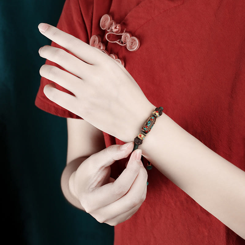 Bracelet unisexe tibétain turquoise Om Mani Padme Hum Strength