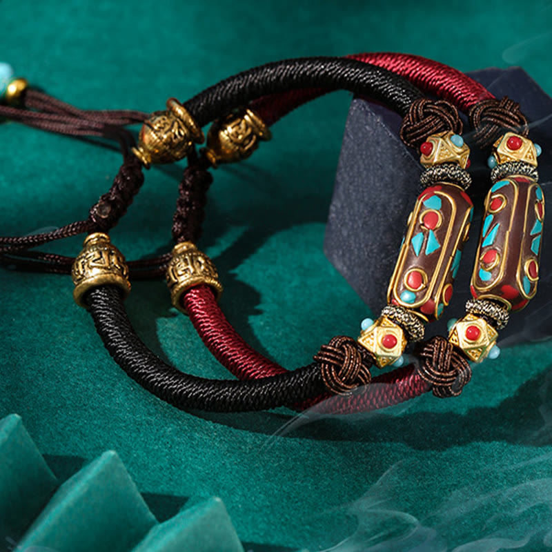 Bracelet unisexe tibétain turquoise Om Mani Padme Hum Strength