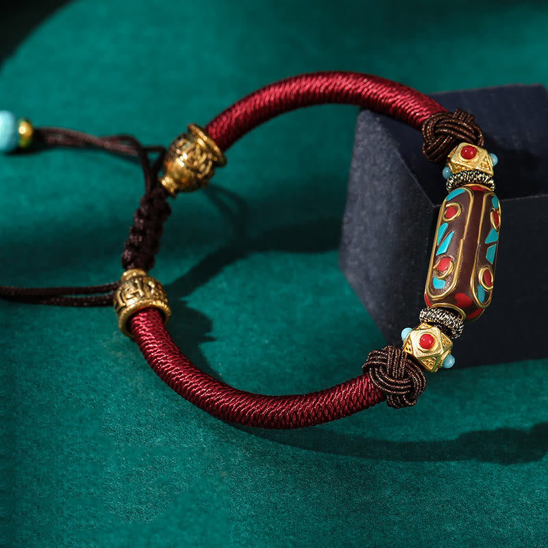 Bracelet unisexe tibétain turquoise Om Mani Padme Hum Strength