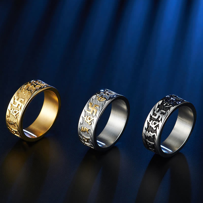 Bague unisexe en acier titane Om Mani Padme Hum - Symbolisme des six mots