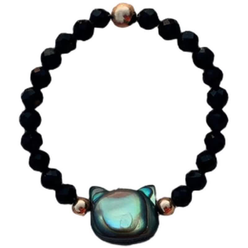 Bague spirituelle unisexe en or 14 carats avec pierre Tridacna et chat