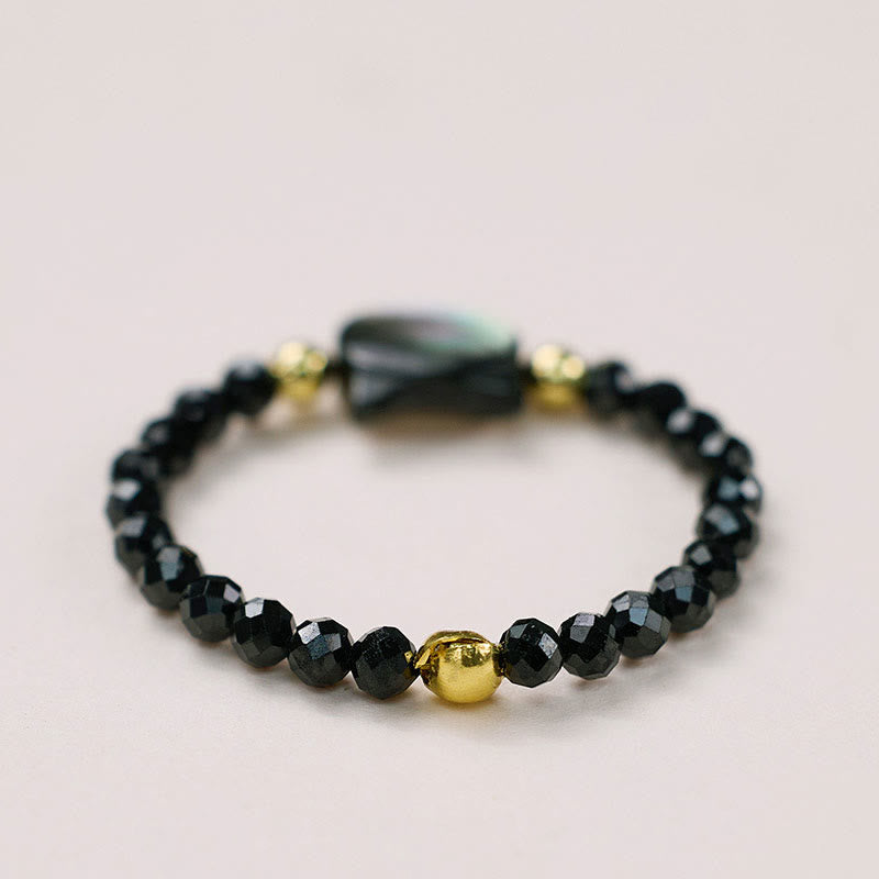 Bague spirituelle unisexe en or 14 carats avec pierre Tridacna et chat