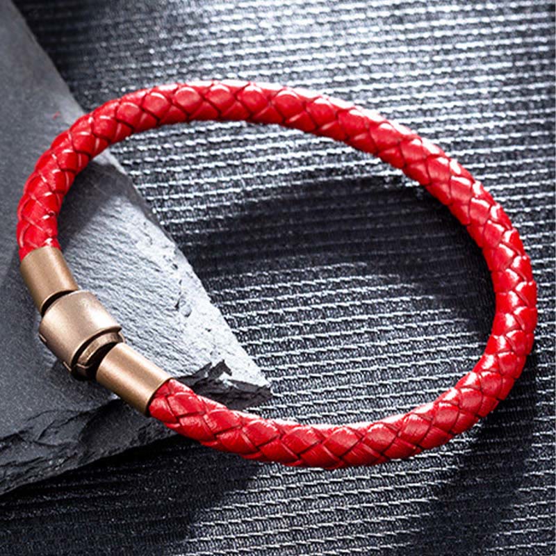 Bracelet porte-bonheur unisexe vintage en corde rouge, corde en cuir de 4 à 5 mm