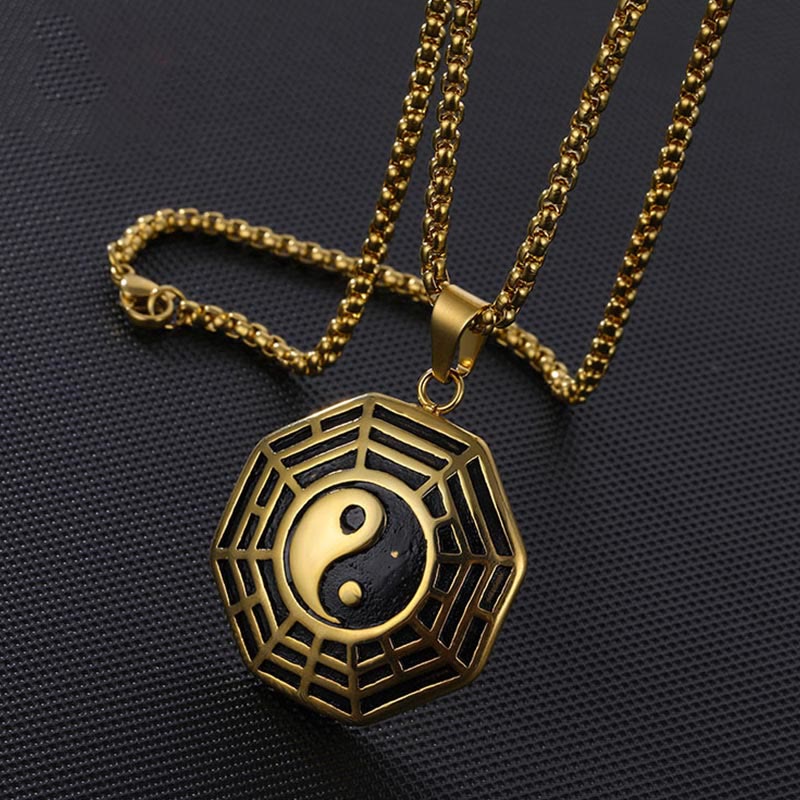 Collier pendentif unisexe en acier titane Yin Yang Bagua