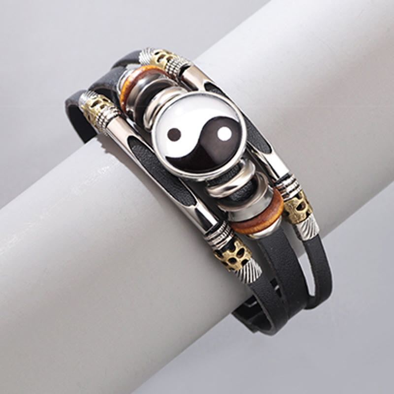 Bracelet d'équilibre unisexe en cuir Yin Yang 21,5 cm