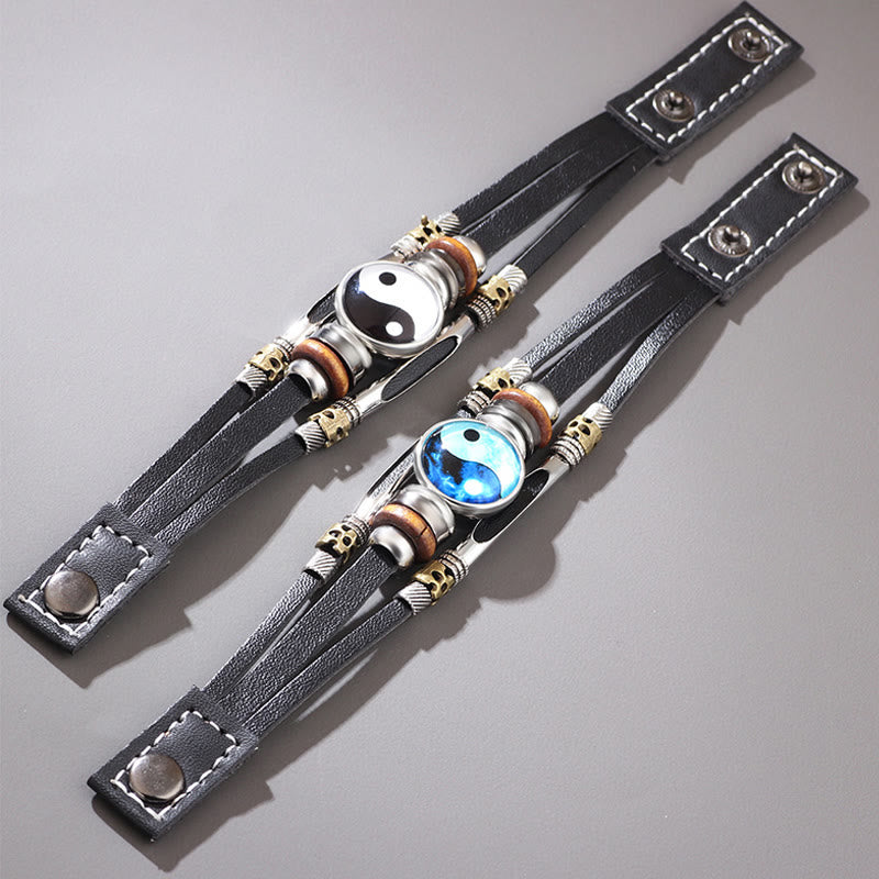 Bracelet d'équilibre unisexe en cuir Yin Yang 21,5 cm