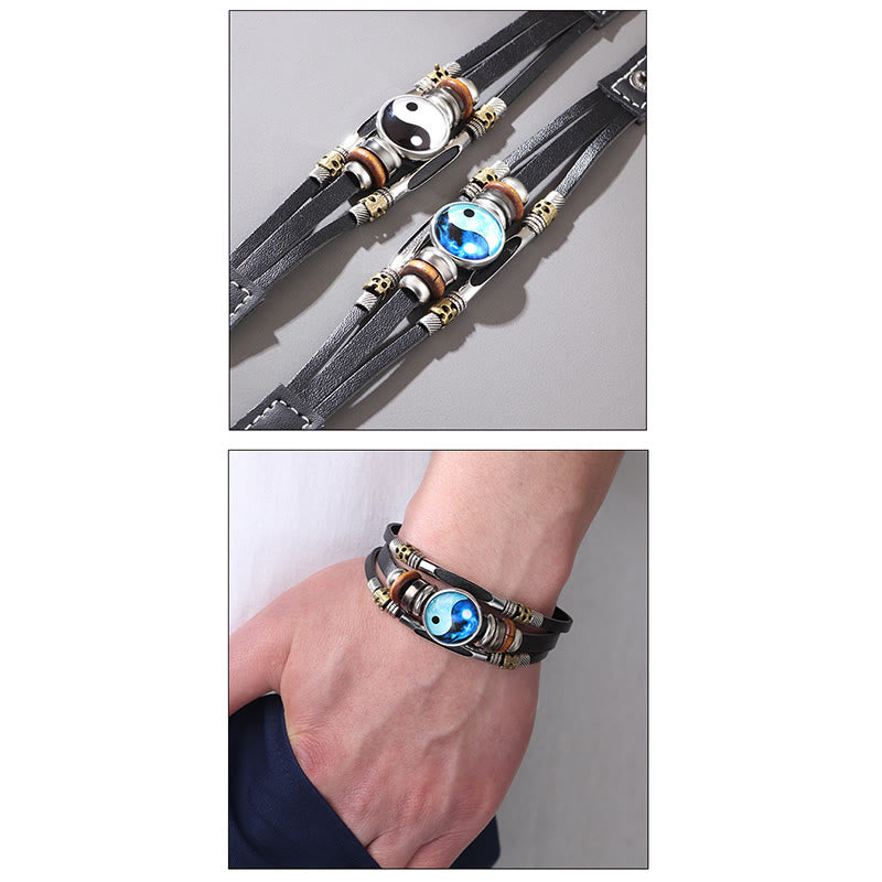 Bracelet d'équilibre unisexe en cuir Yin Yang 21,5 cm