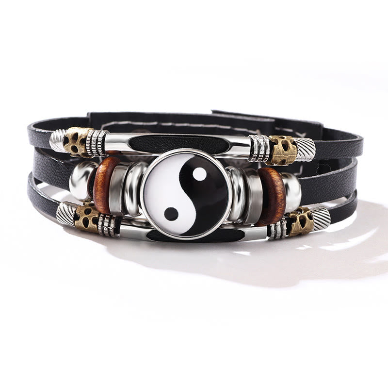 Bracelet d'équilibre unisexe en cuir Yin Yang 21,5 cm