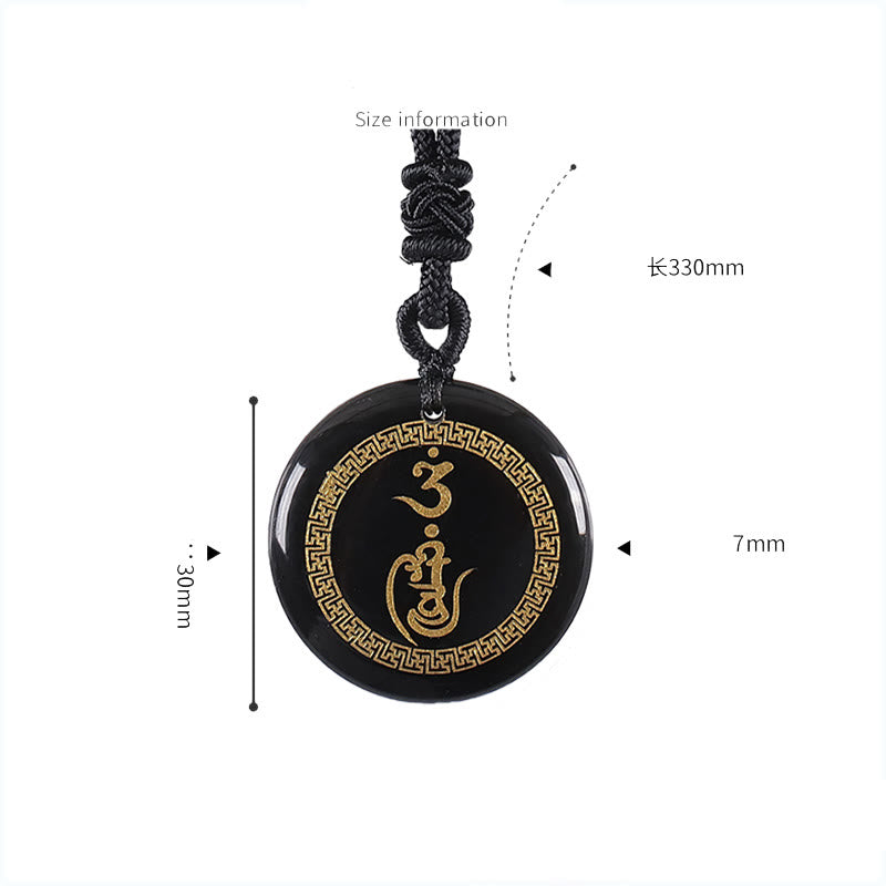 Collier de protection en obsidienne noire à motif de croix gammée Vajra