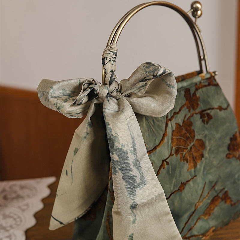 Sac bandoulière élégant en velours jacquard avec chaîne en métal 21 cm