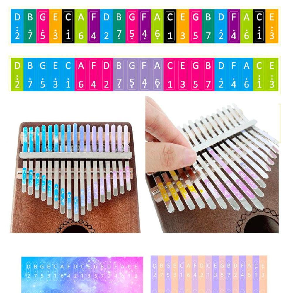Kalimba thumb piano with colorful keys and music guides in Versatile Thumb Piano Set