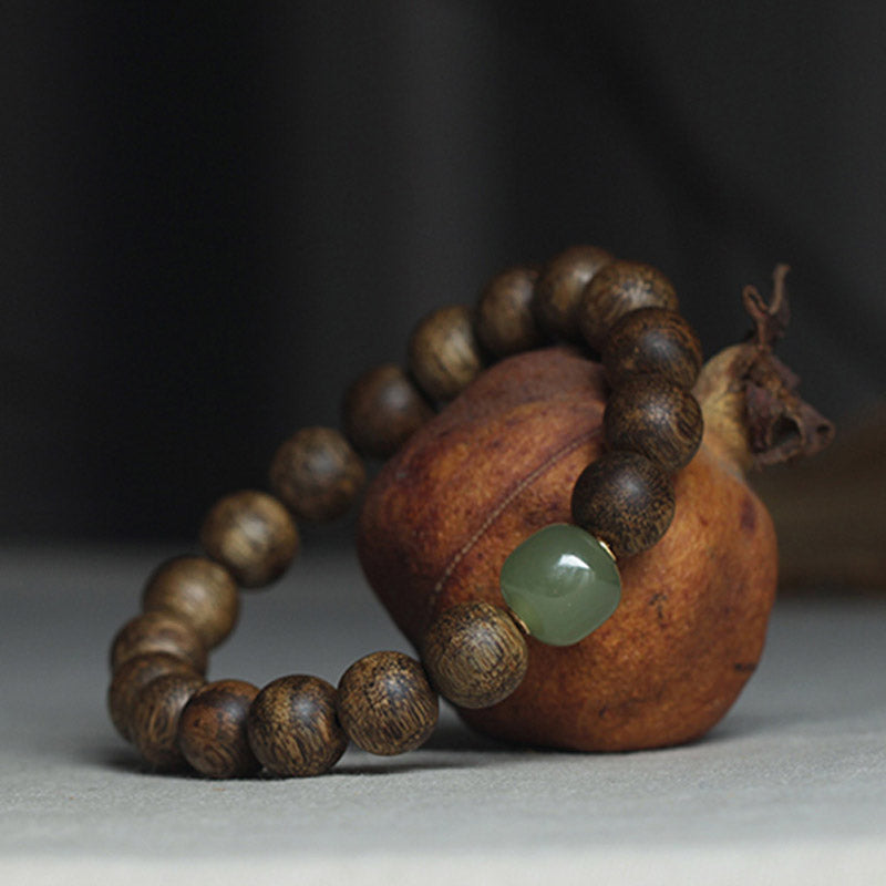 Bracelet de paix en bois d'agar Huang Qinan et jade Hetian du Vietnam