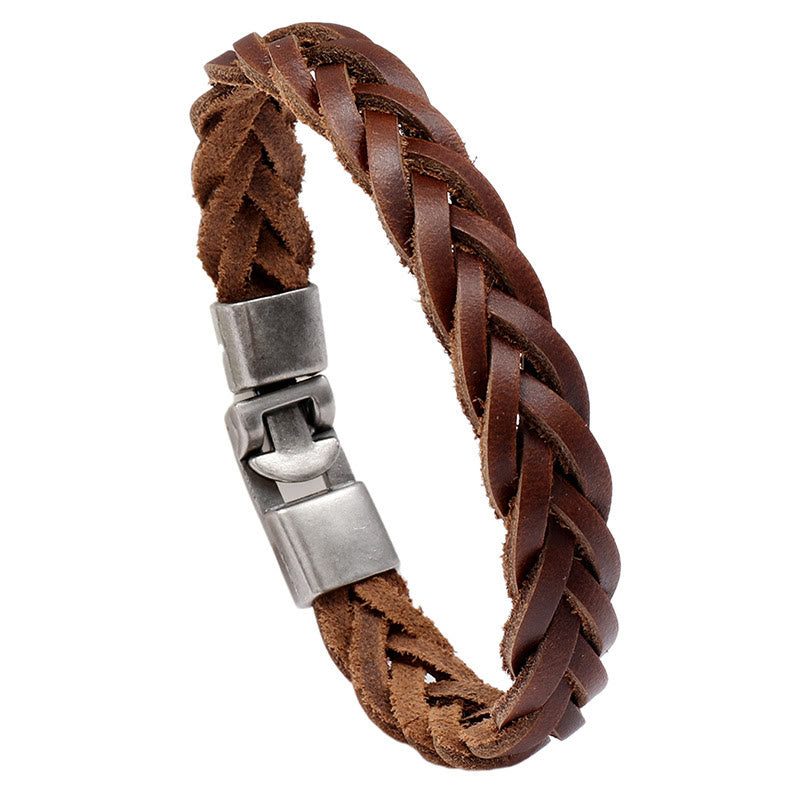 Bracelet vintage en cuir tressé de 18 à 20 cm